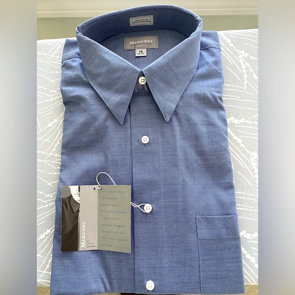 Marconi by Louis Raphael men’s dress shirt, blue, nwt, size 16 32/33